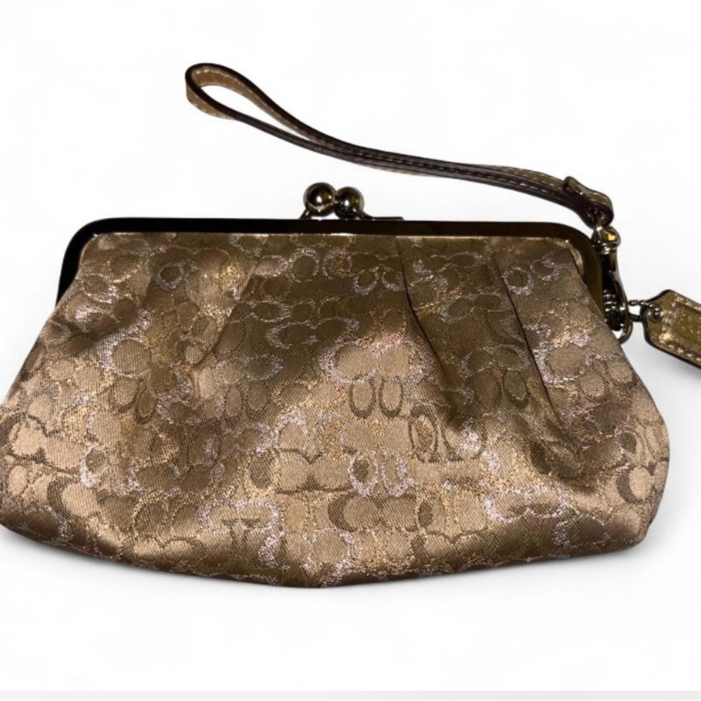 Coach Optic Signature Lurex Framed Kisslock Clutch/Wristlet
